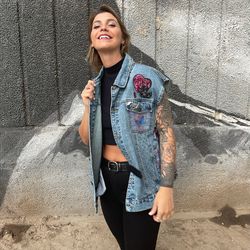 one of a kind embellished denim vest