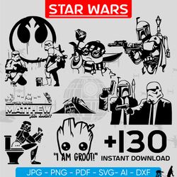 star wars cricut bundle star wars svg, star wars silhouette bundle pack, star wars charecters svg l cricut files