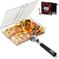 grill basket folding portable stainless steel bbq grill basket with handle for fish vegetables shrimp cooking accessorie