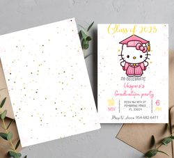 hello kitty pink graduation party invitation | self editable in canva | kawaii graduation invitation | printable templat