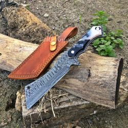 saxy point viking custom damascus knife with cover