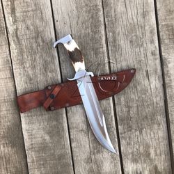 hunter steel bowie handmade with leather sheath