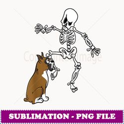 boxer dog biting skeleton leg halloween dog -