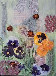 mixed media collage with dried flowers " spring garden"