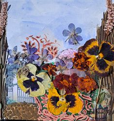 mixed media collage with dried flowers "pansies"