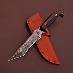 skinner knife in dmascus steel blade and resin sheet on handle gift for father and gift for husband out door safety prod