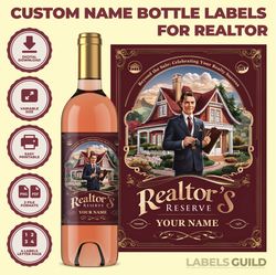 wine label for realtor, personalized label for birthday party, custom alcohol label, gift for realtor, party favor