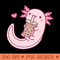 cute axolotl loves bubble tea - digital png graphics