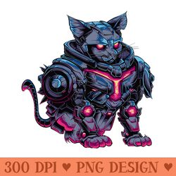 mechatronic feline cyberpunk cat from the future - high quality png