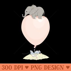 elephant on a flying balloon - vector png download