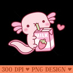 cute axolotl drinking strawberry milk - high-quality png download