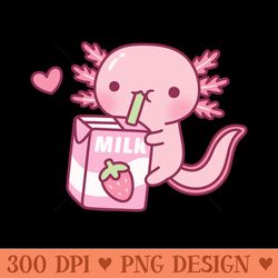 cute axolotl drinking strawberry milk doodle - png download library