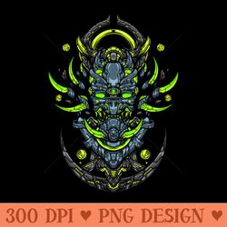 stone guardian mecha head with nature colour - vector png download