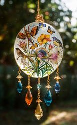 boho-chic glass suncatcher, stained glass bird suncatcher,