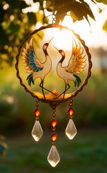 crane sun catcher stained glass, aesthetic room decor for any home,