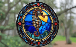 seahorse cut glass stainglass templete, stylized seahorse, stained glass, decorative template, sea theme,