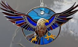 eagle stained glass, decorative window art, wildlife theme, handcrafted stained glass