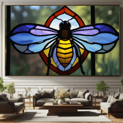 bee tears stained glass, stylized art, broken glass, moon window, mythical decor,