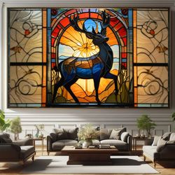 deer stained glass, wildlife decor, handcrafted art, rustic home accent, nature-inspired design, cabin decoration,