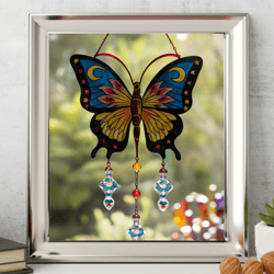 moon moth butterfly suncatcher, stained glass, window painting, handmade home decoration, modern art pdf file