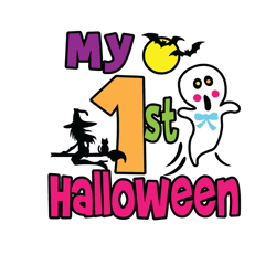 my 1st halloween svg, 1 year old svg, gift for baby, halloween moon svg, bats svg, baby shirt, witch svg, cute ghost svg