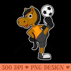horse as soccer player with soccer ball - png file download