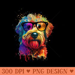 colourful cool golden doodle dog with sunglasses - png printables