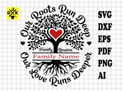 our love runs deeper, our roots run deep, tree with roots svg, tree svg custom with family name, print family reunion