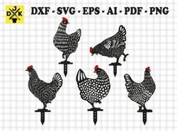 chickens cnc cut file, animal silhouette, garden stakes, chicken stakes, steel chicken decoration, metal wall decor
