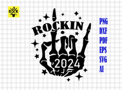 skeleton new year svg, skeleton new year svg, trendy new years png, rock on svg, skeleton hand 2024 svg, rockin 2024