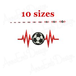 soccer ball heartbeat embroidery design. ekg embroidery design. machine embroidery design. heartbeat line embroidery
