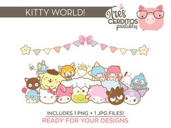 1 design kawaii hello kitty png cliparts files, png instant download