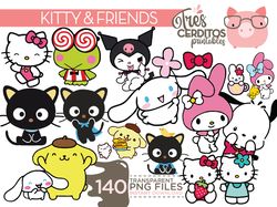 bundle hello kitty kawaii png cliparts files, svg & png instant download