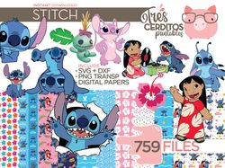 stitch angel clipart bundle, stitch png svg bundle instant download, stitch png svg and papers