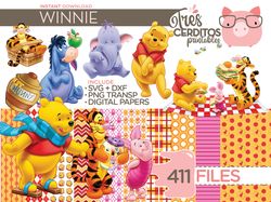 winnie pooh clipart bundle, winnie pooh png bundle instant download, winnie pooh png and papers