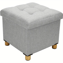 dark grey storage ottoman with wooden legs - 38x38x32cm cotton storage box & stool - footstool with hidden storage for h