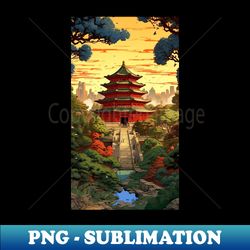 ethereal east intricate pagoda landscapes - decorative sublimation png file