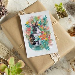 postcard rabbit in flowers