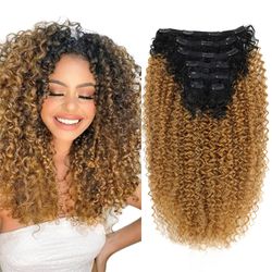 synthetic clip-in hair extension full head - long 26" 140g - afro kinky curly fake hair pieces - clip-on black brown hai