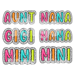 colorful dalmatian spotted mama nana gigi aunt family bundle design | retro bright polka dotted family tree design |