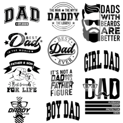 dad fathers day design bundle | variety dad svgs | cool 2024 dad svgs in all black | sublimation | dad gift