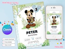 mickey safari invitation, kids invitation, digital party invite, modern birthday template printable editable in canva