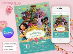 editable encanto birthday invitation template, encanto invite, encanto party, encanto isabel mirabel