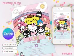 kitty birthday invitation template, hello kawaii cat invite, kitty party, cinna, kuro