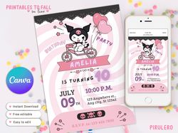 kuromi invitation canva template, kitty party invitation, birthday invitation digital download, 1