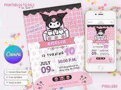 kuromi invitation canva template, kitty party invitation, birthday invitation digital download, 2