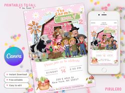 zenon invitation canva template, farm of zenon birthday invitation, granja de zenon card, girl birthday party