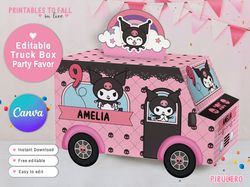 kuromi party printable favor box, hello kitty favor box, cinnamoroll truck party favor minibus candy treat box pink