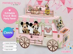 minnie safari party printable favor box, minnie mouse favor box, girl safari truck party favor minibus candy treat box