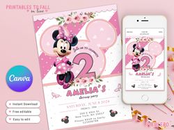 minnie birthday invitation for girls, minnie mouse invitations, minnie mouse editable invitation, minnie twodles any age